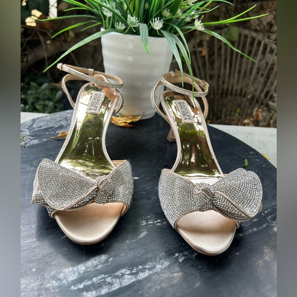 Badgley Mischka Collection Remi Crystal satin embellished ankle strap Sz 8 blush - Picture 6 of 17